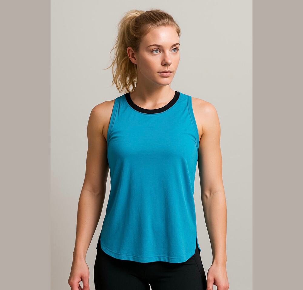 Crane Women's Dark Aqua Black Collar Workout Athletic Tank Top Medium